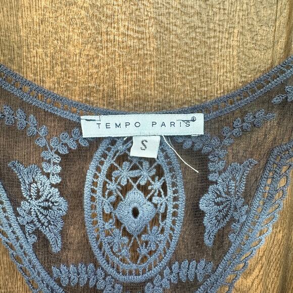 Tempo Paris Dress Blue Tie Dye Flowy Gauze Beach Coverup Handkerchief Hem S - Picture 8 of 9